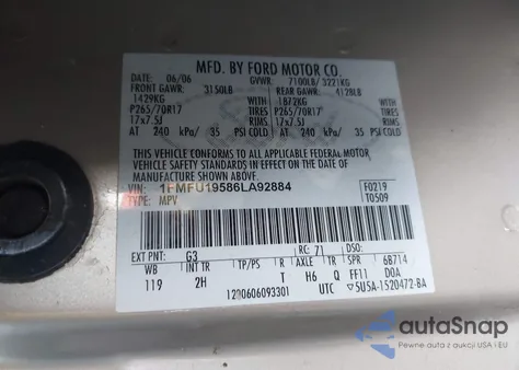 2006 Ford Expedition Limited из США, поврежденный, VIN 1FMFU19586LA92884